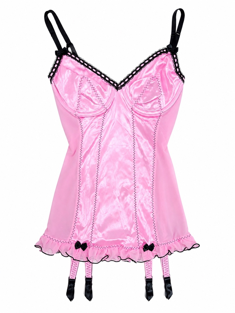 NWT!!  VINTAGE Pink Black Satin Lace Sexy Lingerie W/ Garter Victoria’s Secret